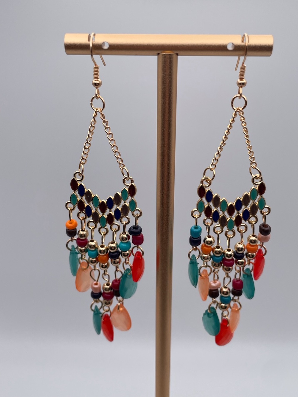 Multicolored Water Drop Beaded Dangling Earrings - Picture 11 of 13